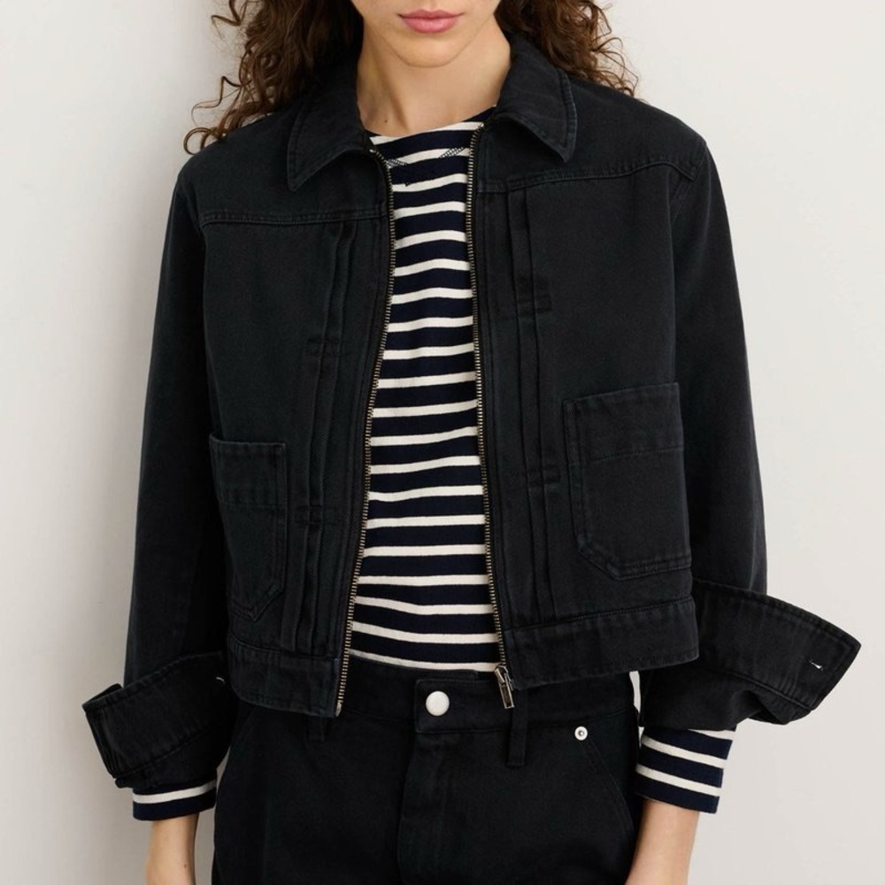 Alex Mill Shrunken Zip Jacket in Recycled Denim Washed Black - Medium
